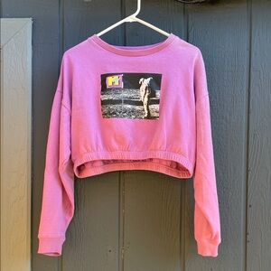 MTV Pink Graphic Women's Crew Neck Sweater